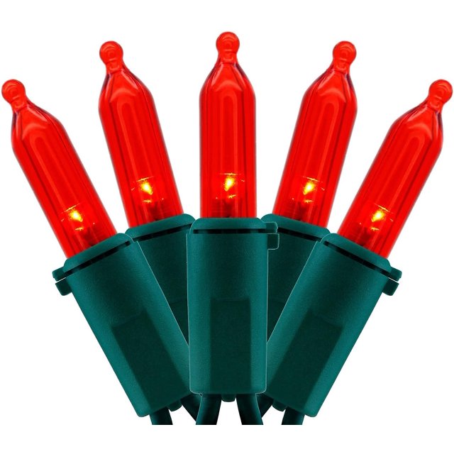 Luces navideñas LED rojas con cable verde, 66 pies 200 unidades LED de grado comercial certificado por UL H. Afortunado Sencillez