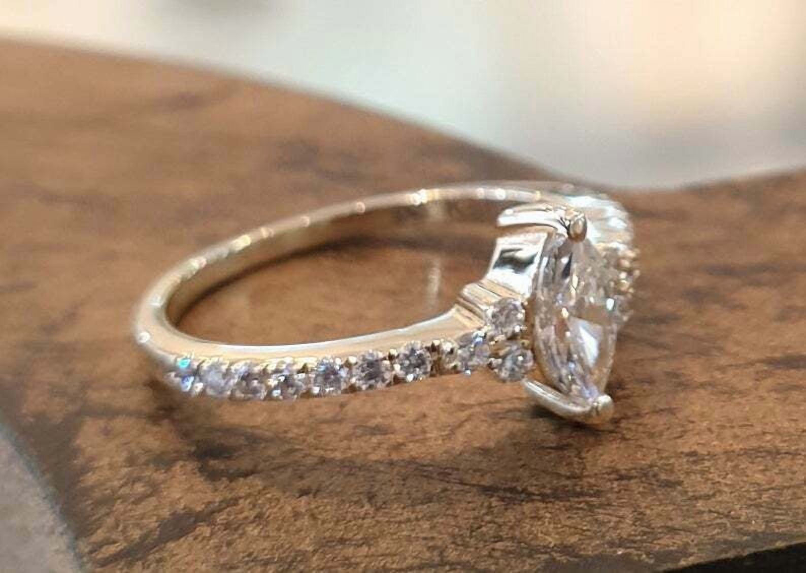 HeartsAndYou 1ct Marquise Moissanite Engagement Ring for Women Petite Round Accents 18k Yellow Gold Over Silver
