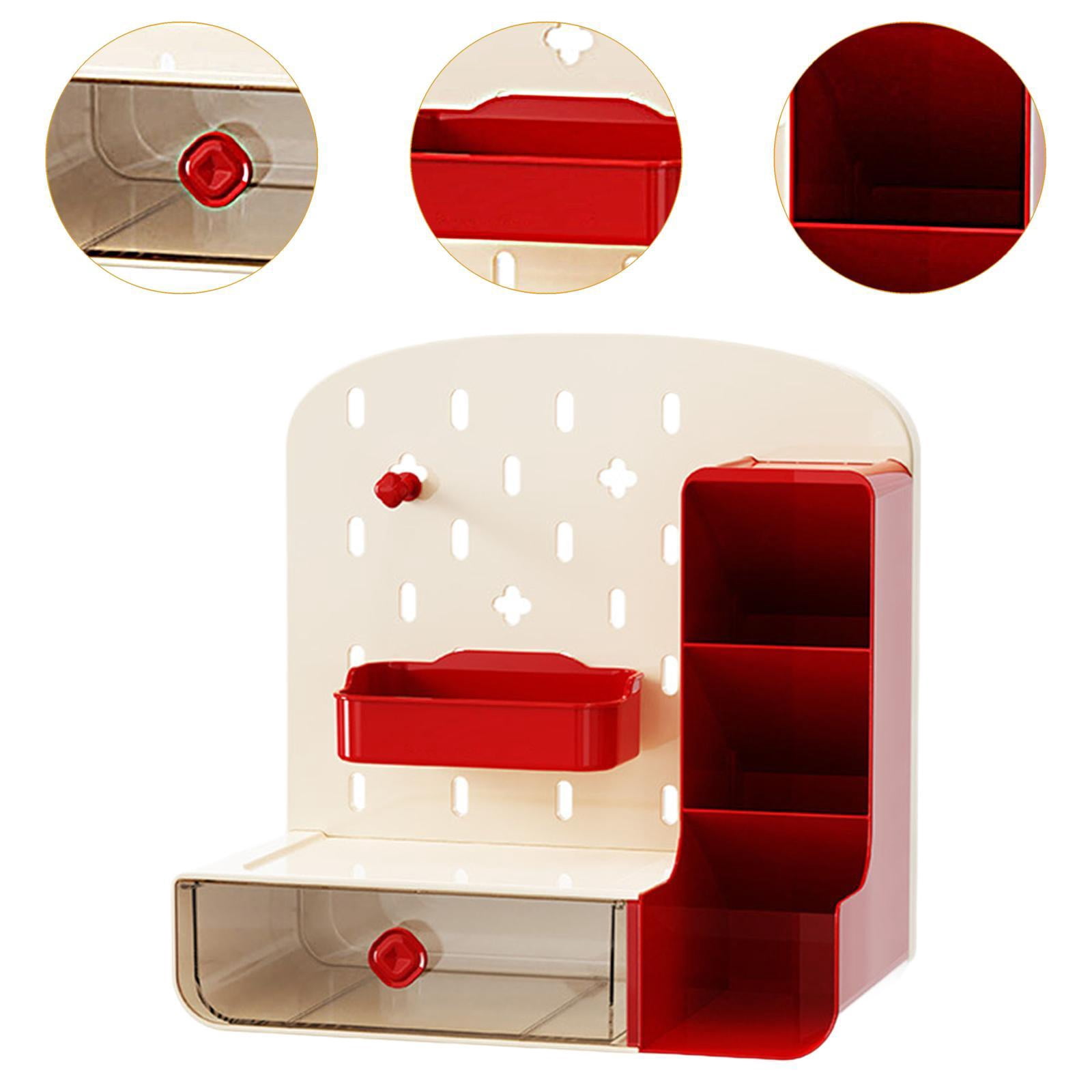 Esquirla Desk Peg Board Organizer with Drawer Crafts Organization Work Position Shelf Desk Accessories Pen Holder for Gaming Room Home Beige Red
