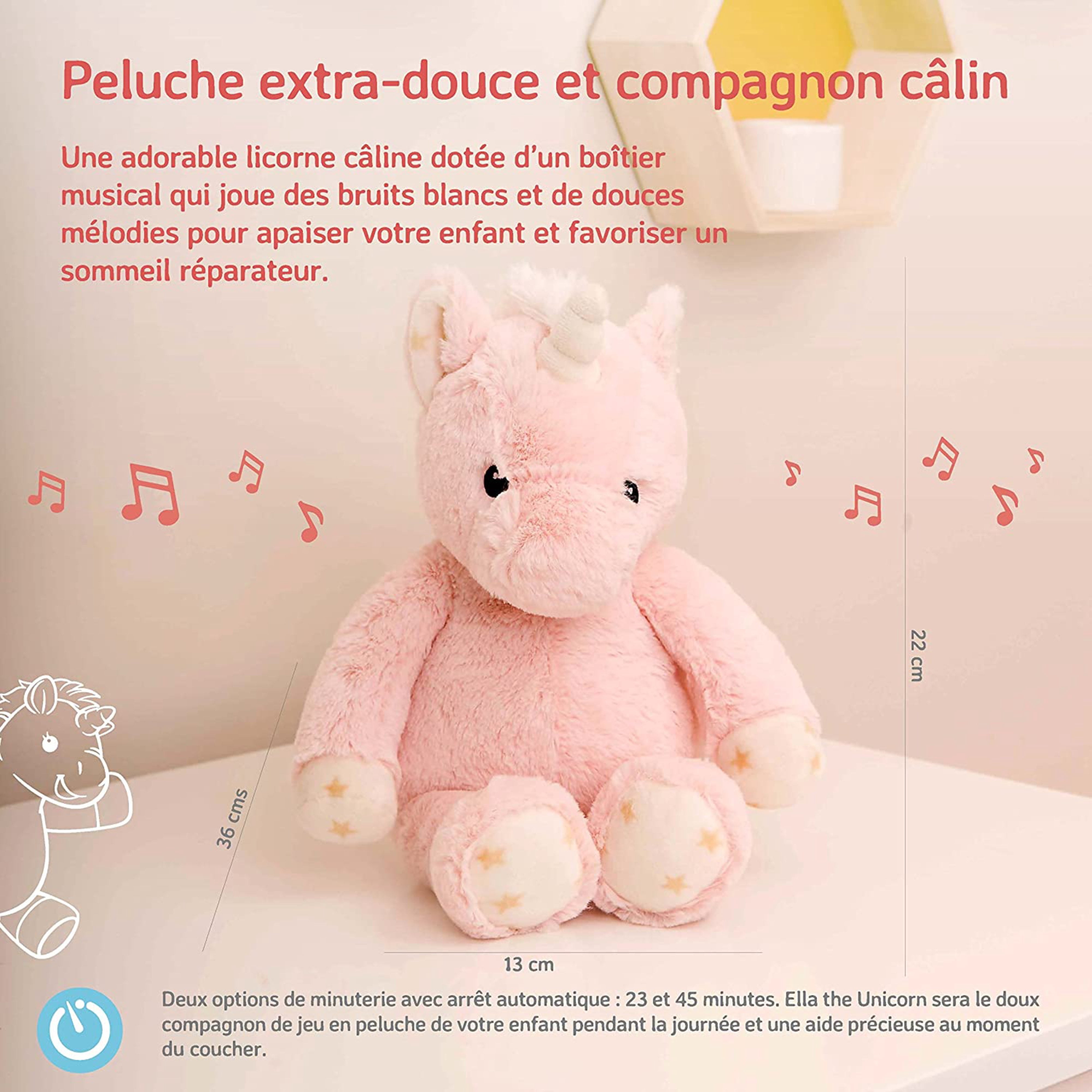 Cloud B Soothing Sounds Ella the Unicorn Portable Soother for Infants, Pink, 1 Pack
