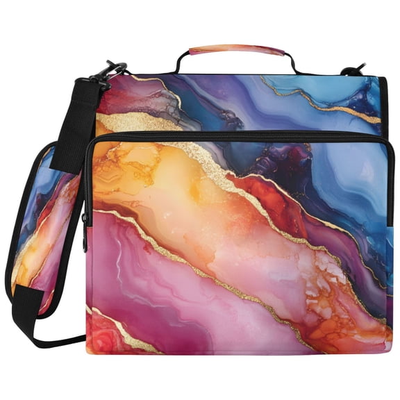 ALAZA Zipper Binder Colorful Marble Pattern 2 inch 3 Ring 500 Sheet Capacity Trapper Keeper File Folder Organizer Bag