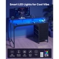 thumbnail image 2 of KFFKFF 47" Computer Desk with LED Lights & Power Outlets, Gaming Table with 4 Large Drawers, Office Desk with Monitor Stand, Black, 2 of 8