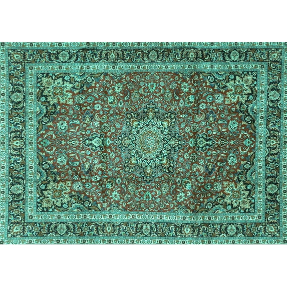 Ahgly Company Indoor Rectangle Persian Turquoise Blue Traditional Area Rugs, 5' x 7'