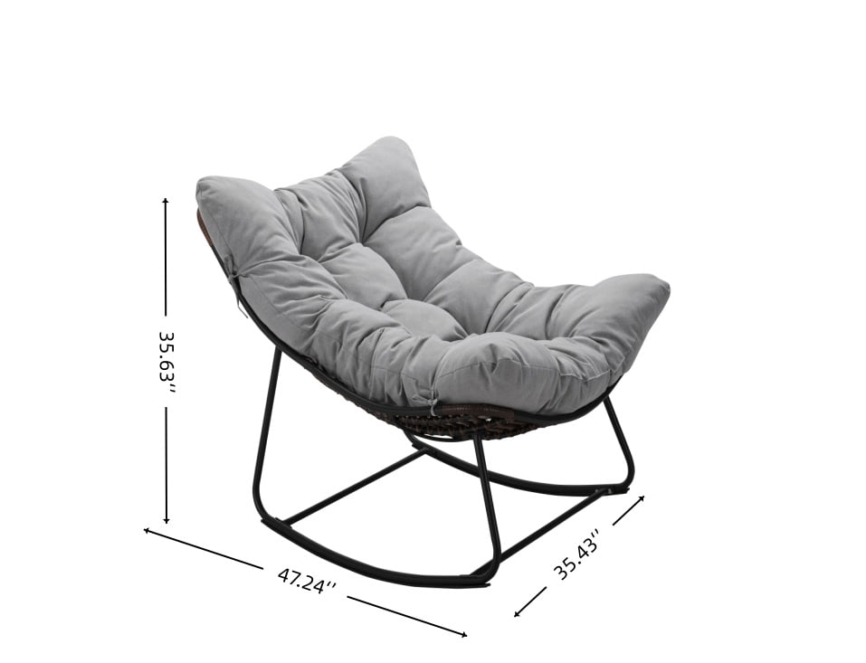 Oversized Papasan Rocking Chair with Footrest, Heavy Duty Wicker Patio Recliner Lounge Chair