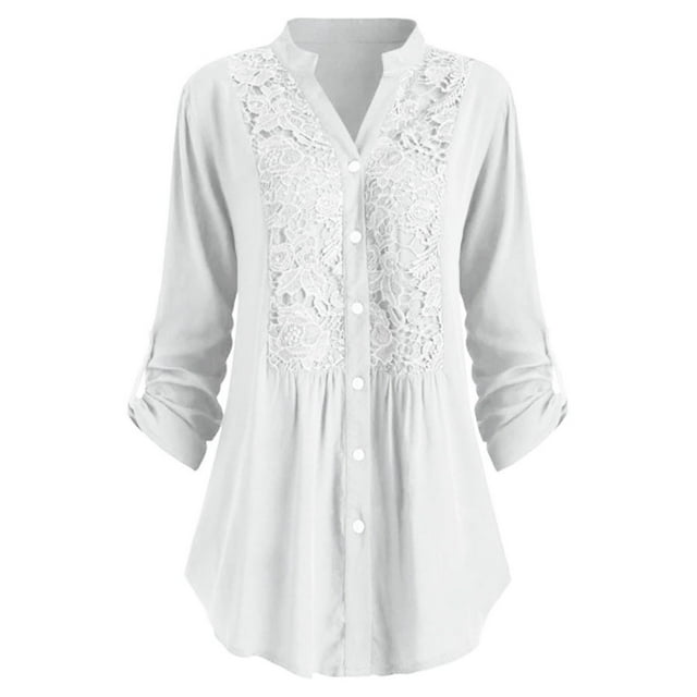 TIMIFIS Chemise Blanche à Boutons pour Femmes, Décontractée et Élégante, pour le Travail, Manches Longues/courtes - Automne