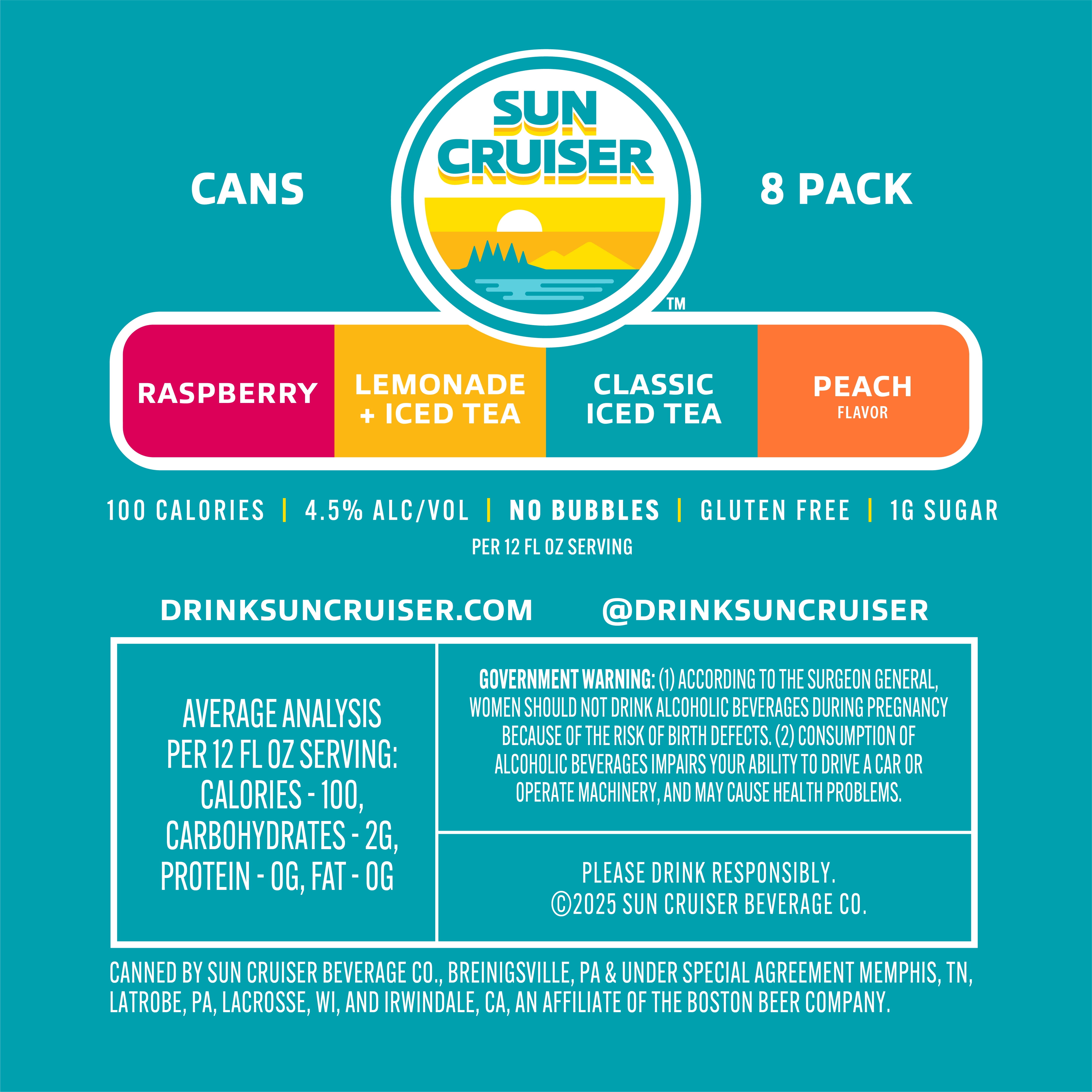 Sun Cruiser Iced Tea Vodka Variety, 8 pack, 12 fl. oz. Aluminum Cans, 4.5% ABV