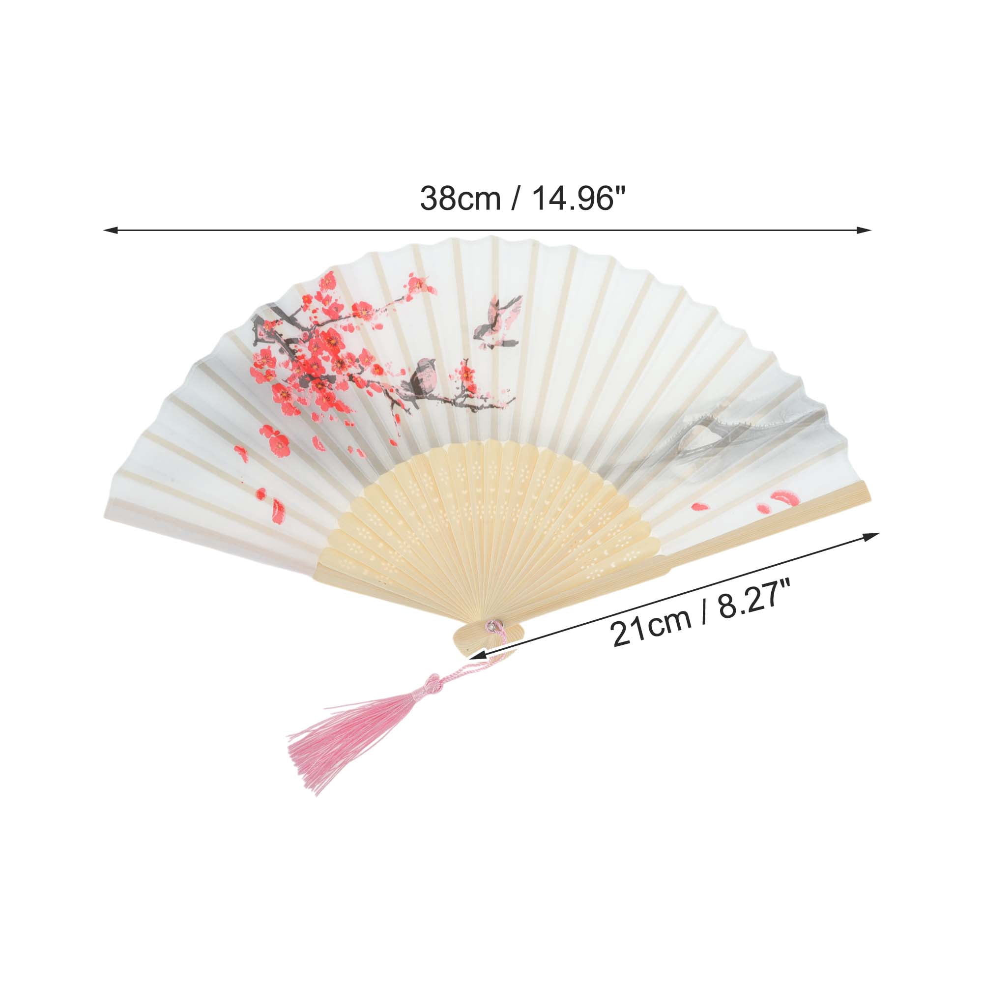 Unique Bargains Ancient Style Folding Fan 1Pc for Parties Gray White [Singing Birds Theme]