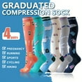 thumbnail image 3 of 4 Pairs Breathable Knee High Copper Sports Compression Socks | Comfortable for Women Pregnancy & Men, Best Gift for Adult Athletic Running Hiking Cycling, Polyester, Elastane, Cartoon Pattern, 3 of 13