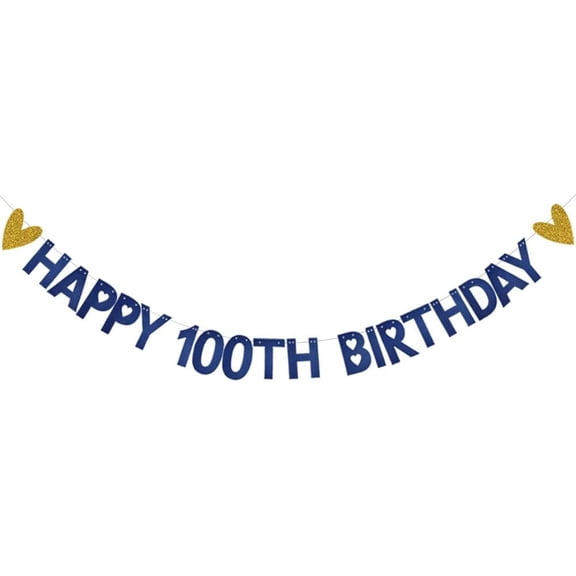HAPPY 100TH BIRTHDAY Banner,Pre-Strung,Blue Paper Glitter Party Decorations for 100 Years Old 100TH Birthday Party Supplies Letters Blue