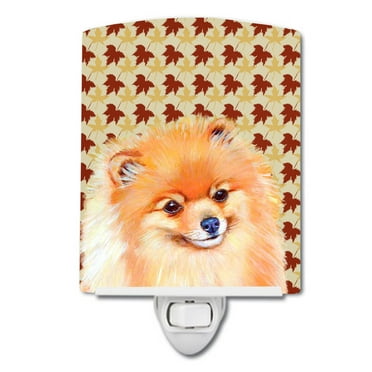 Caroline's Treasures LH9125CNL Pomeranian Fall Leaves Portrait Ceramic Night Light, 6x4x3", multicolor