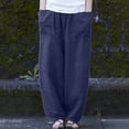 thumbnail image 6 of Cotton Linen Pants for Women High Waist Solid Wide Leg Pants Casual Baggy Lightweight Lounge Trousers with Pockets, 6 of 9
