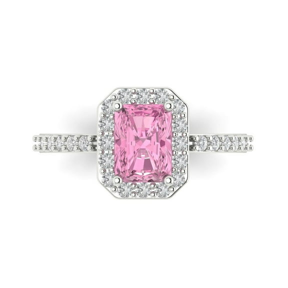 Solitaire with Accents Engagement Ring for Women - 1.92ct Simulated Pink Diamond in 18K White Gold Promise Ring
