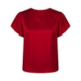 thumbnail image 7 of Vekome Cute Blouses for Women Plus Size Short Sleeve T Shirts V Neck Casual Pullover Satin Solid Color Summer Tops Red, 7 of 7