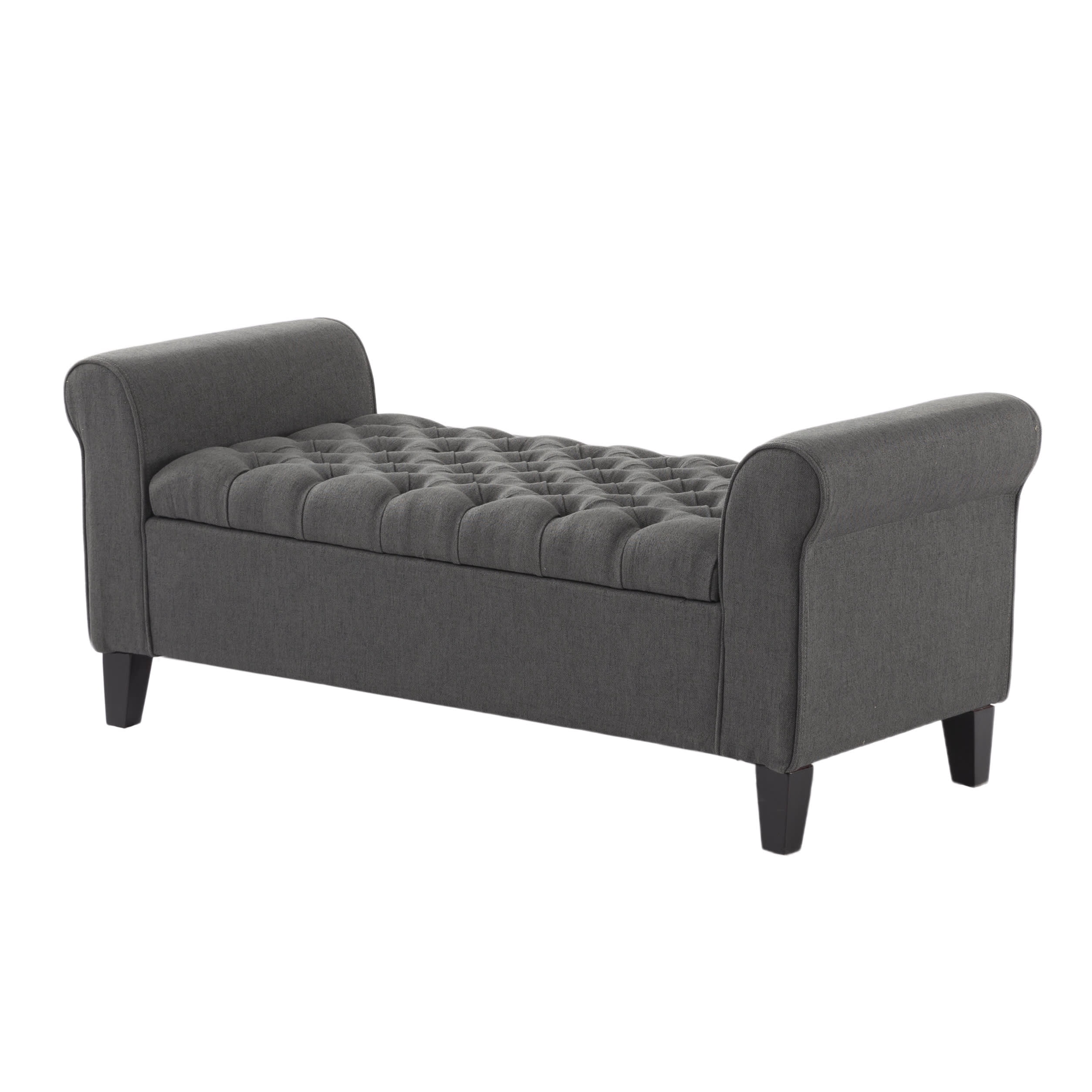 Gewnee 50" Solid Wood Flip Top Storage Bench, Linen Fabric, for Living Room & Bedroom, Dark Grey