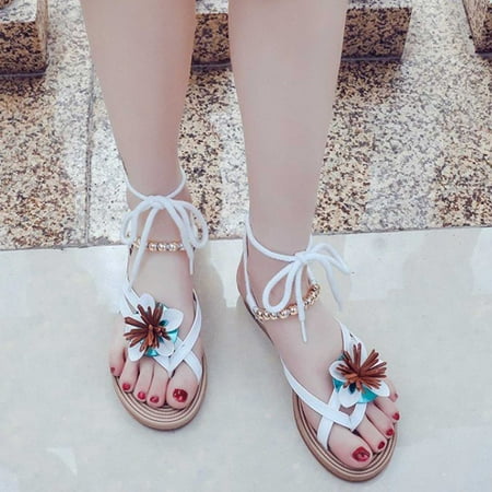 

lulshou Womens Sandals Women s Sandals Fashion Clip Toe Lace-up Roman Flat Sandals