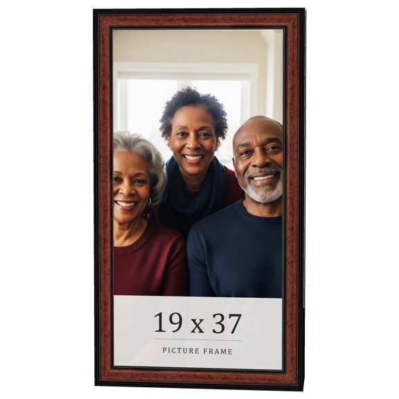 19x37 Frame Executive Brown Round Mahogany Finish Solid Wood Picture Frame | 1.25 Inch Moulding