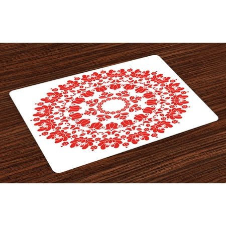 Old Fashioned Dining Room Red Mandala Placemats Set of 4 Hungarian Round Folk Art Pattern Tulips Traditional Kalocsai Old Fashioned, Washable Fabric Place Mats for Dining Room Kitchen Table Decor,Red and White, by Ambesonne ()