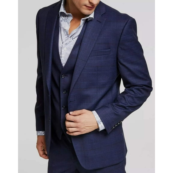 $425 Bar III Men's Blue Plaid Slim-Fit Wool Sport Coat Suit Jacket Size 40S