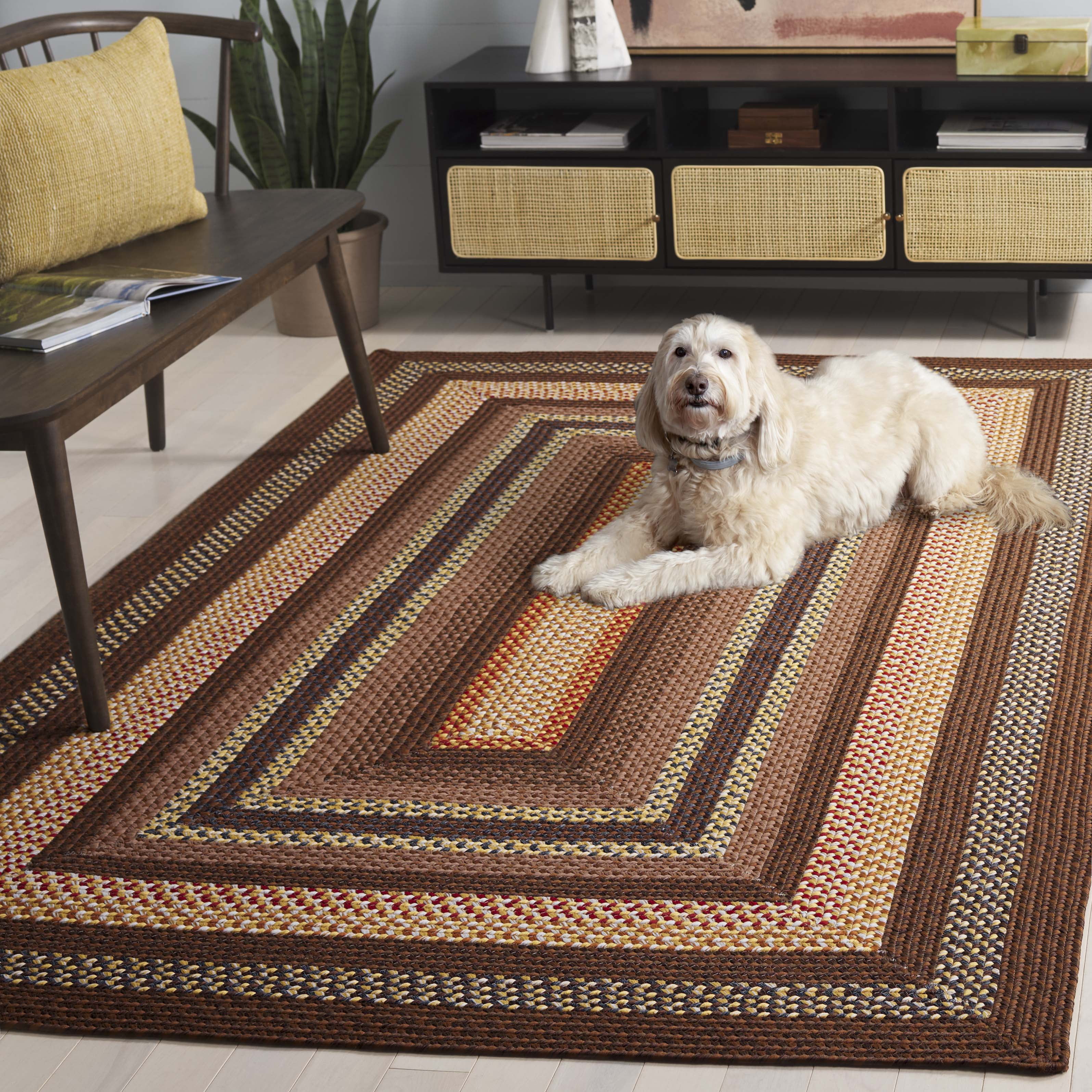 Safavieh Braided Angel Bordered Machine Washable Reversible Area Rug, Brown/Light Brown, 5' x 5' Square