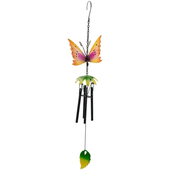 Northlight 19" Orange Metal Butterfly Outdoor Garden Windchime