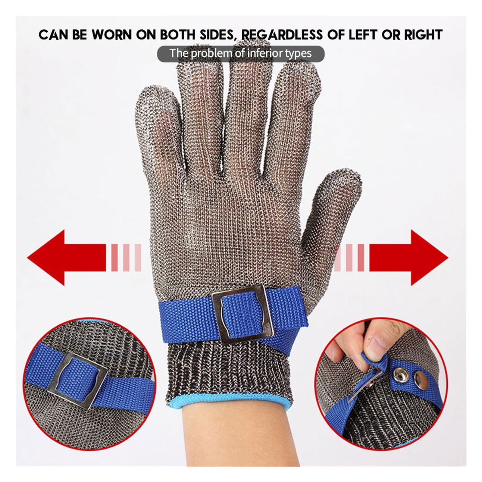 1PC Level 5 HPPE Stainless Steel Gloves Cut Gloves Cut Resistant Working Gloves Metal Mesh Anti Cutting Butcher Work Gloves Apply To Wood Carving, Carpentry And Knife Working ,Wear-Resistant
