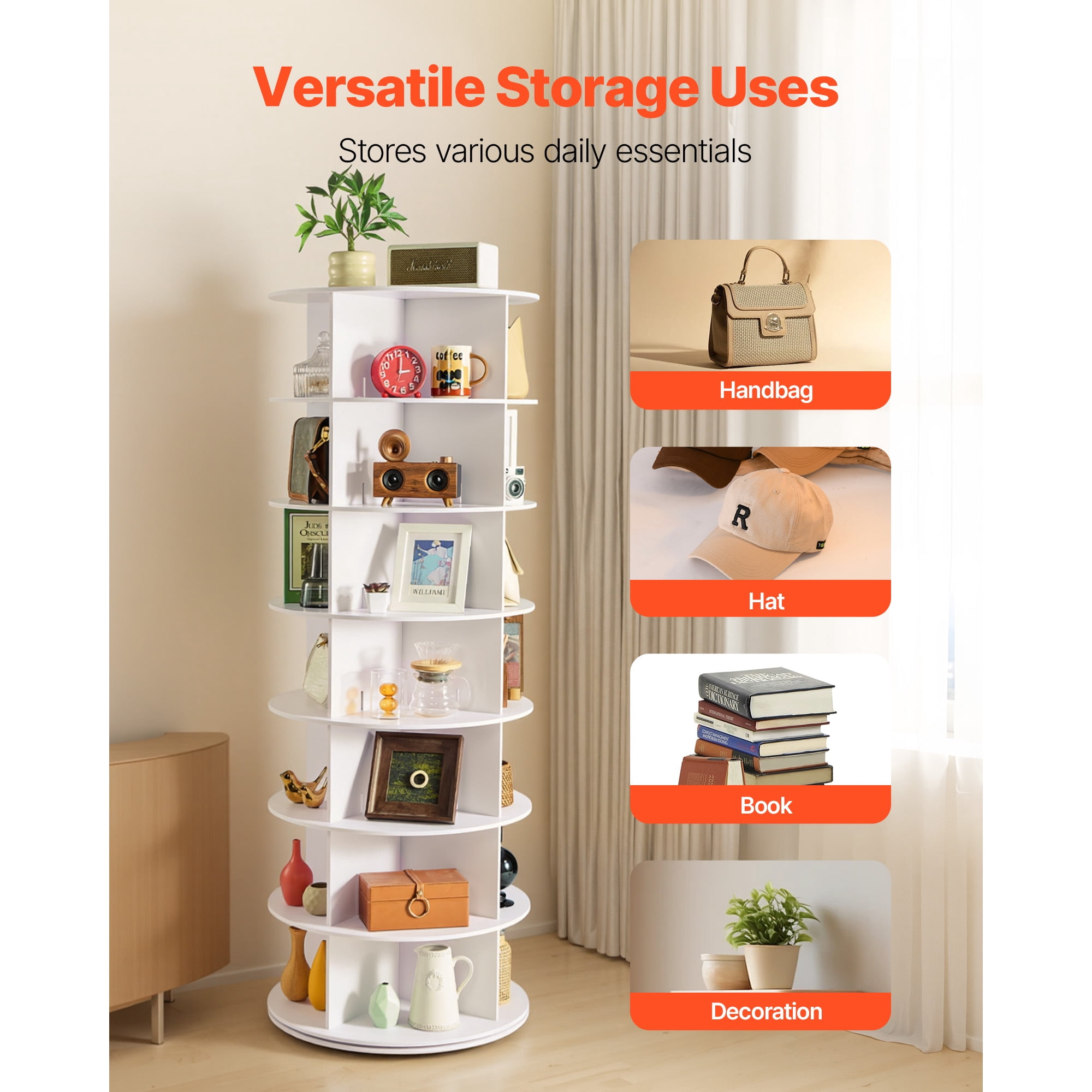 KFFKFF 7-Tier Rotating Shoe Rack, 63.8" Shoe Organizer, Freestanding Shoe Organizer for Bedroom, Living Room, Entryway, Closet, White