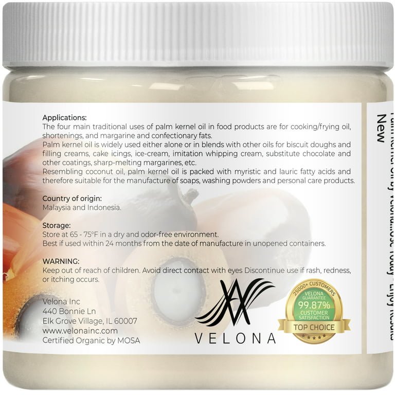 velona USDA Certified Organic Palm Kernel Oil - 4 oz | 100% Pure and  Natural Carrier Oil | Refined, Cold Pressed | Face, Hair, Body & Skin Care  | Use