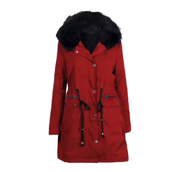 DondPO Womens Jackets Winter,Womens Winter Coats Mid Length Lined Warm Heavy Jackets Thickened Windproof Outerwear with Hood,Winter Jacket Women,Women's Down Jackets & Parkas Red M Clearance!