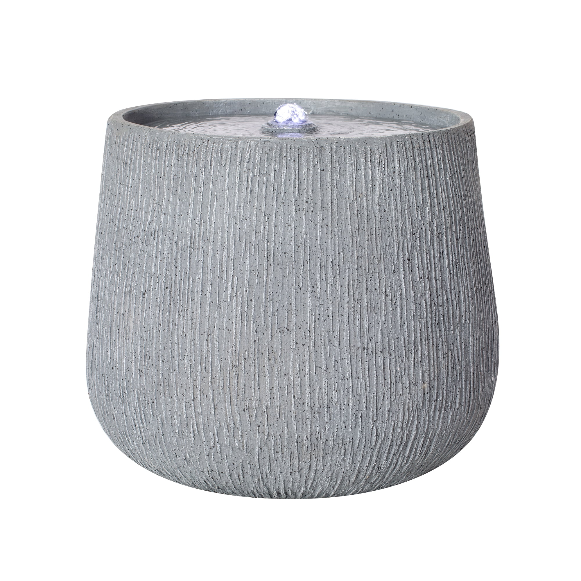 Bowl Shaped Fountain, 12.99 Inch Gray Polyresin Outdoor Water Fountain with LED Light for Patio Deck, Gray