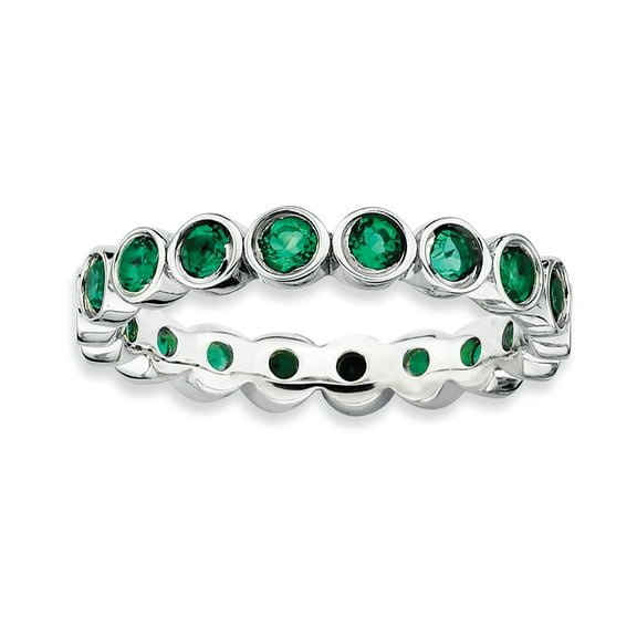 Created Emerald Sterling Silver Ring