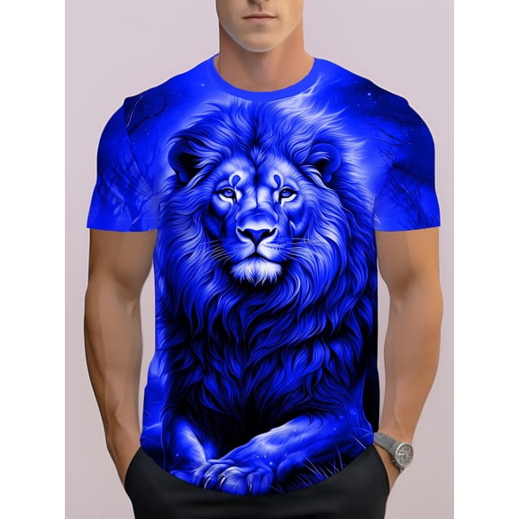 Plus size men's green lion print T-shirt, popular street top