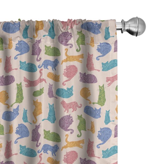 Ambesonne Cat Curtains, Animals Ornaments, Pair of 28"x84", Multicolor