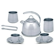 Melissa & Doug Stainless Steel Pretend Play Tea Set with Storage Rack for Kids (11 pcs)