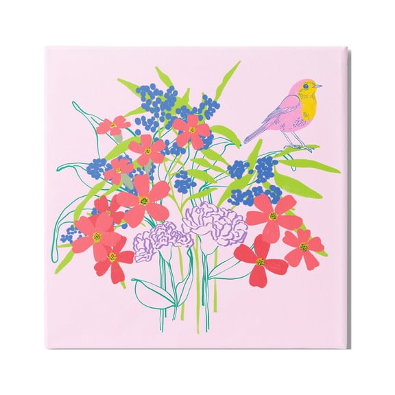 Stupell Industries Abstract Floral Arrangement Animals & Insects Painting Gallery Wrapped Canvas Art Print Wall Art, 17 x 17