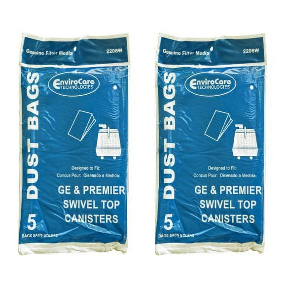 EnviroCare Replacement Vacuum Cleaner Dust Bags made to fit GE, Premier, Whirlwind, Everclean Swivel Top Canisters 10 Bags