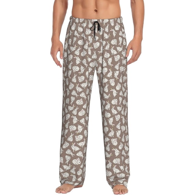 Fotbe Cute Rabbit Pantalones de Pijama para Hombre, Pantalones de Dormir, Pantalones de Casa con Cintura Ajustable y Bolsillos-Medium