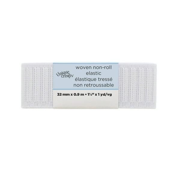 UNIQUE CREATIV Woven Non-Roll blanc Elastic, 32 mm (1.26 in), 9 m (9.84 yd)