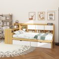 thumbnail image 2 of Wooden L-Shape Daybed with Seven Storage Cabinets and Two Storage Drawers, Multi-functional Bed with Study Desk and Built-in Bookshelf, Natural+White, 2 of 16
