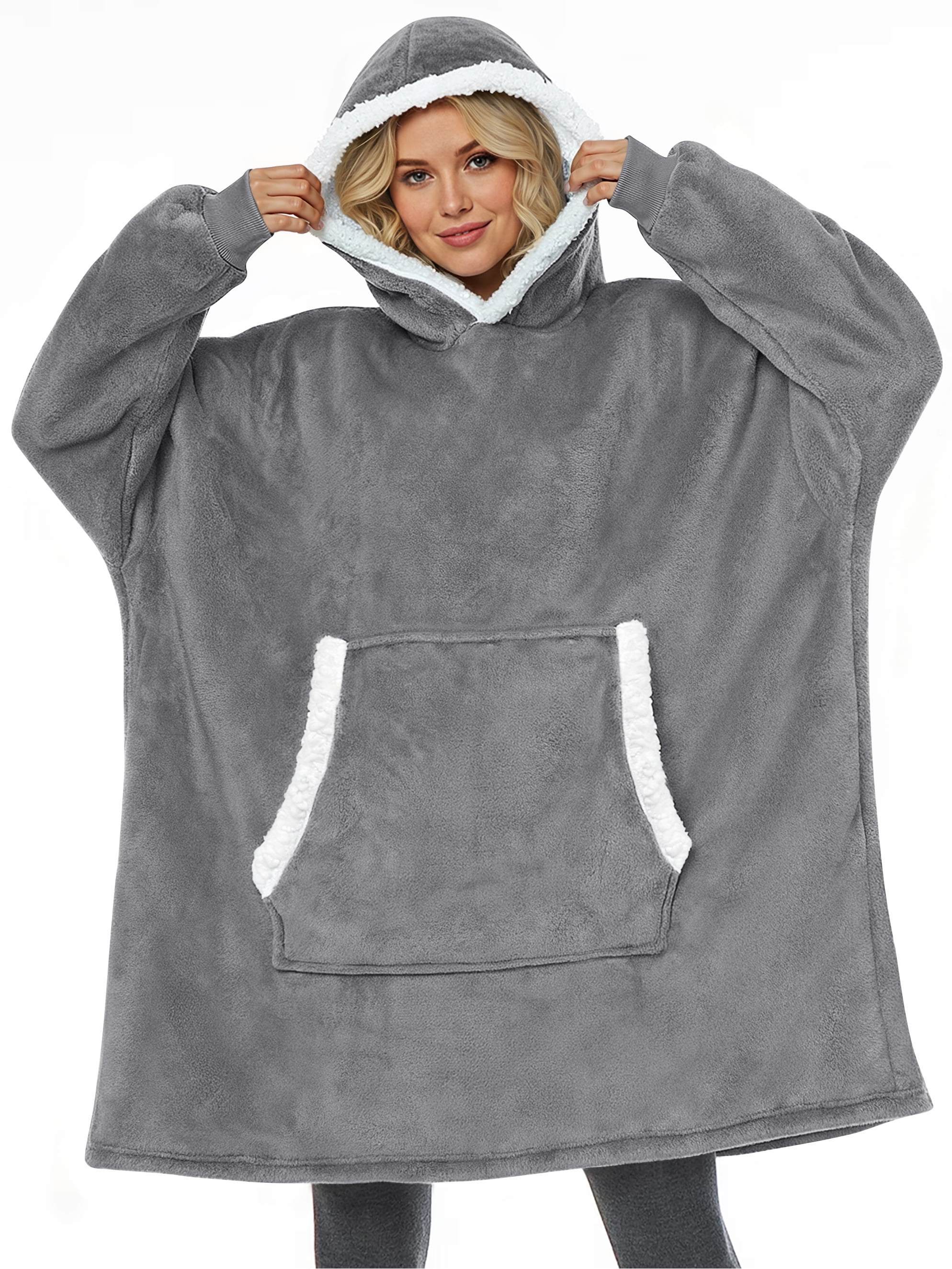 Fantaslook Wearable Blanket Hoodie for Women and Men, Oversized Sherpa Fleece Blanket Sweatshirt with Sleeves & Pocket