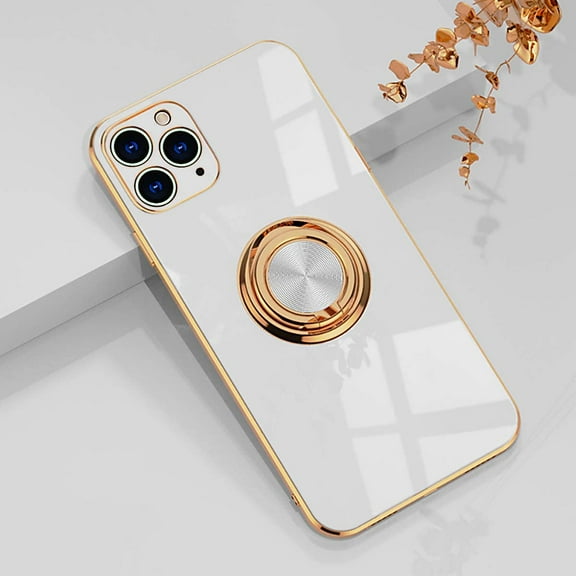 Case Compatible with iPhone 14 Pro with Ring Kickstand for Women Girls Glitter Plating Slim Soft Protective Case-White