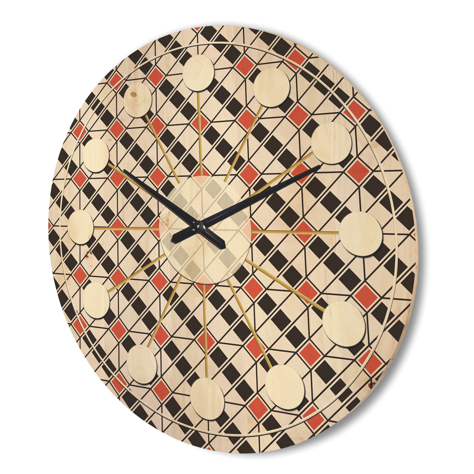 Designart 'Abstract Retro Pattern Design IV' Mid-Century Modern Wood Wall Clock