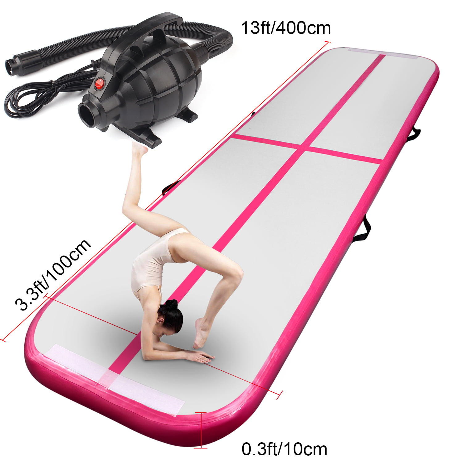 Air Track Tumbling Gymnastics Mat Inflatable 10ft 13ft 16ft 20ft Gym Tumble Mats 4 Inch Thickness for Home Use/Training/Cheerleading/Yoga/Water Fun with Electric Pump