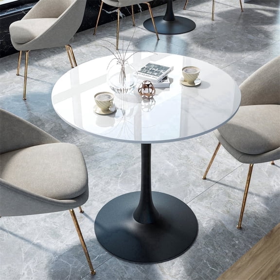 Wisfor 2-4 Person Pub Bar Table Home Leisure Table w/ Metal Stable Base & Sintered Stone for Living Room Dining Room , LxH: 29.92x30.90 inch, Glossy White Top Black Leg