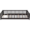 thumbnail image 4 of Twin Size Floor Bed for Little Ones, Wood Twin Montessori Bed Frame with Fence Guardrails and & Support Slats, Twin Playhouse Bed Without Door, Wood Fence Bed Playpen Bed, Expresso, 4 of 7