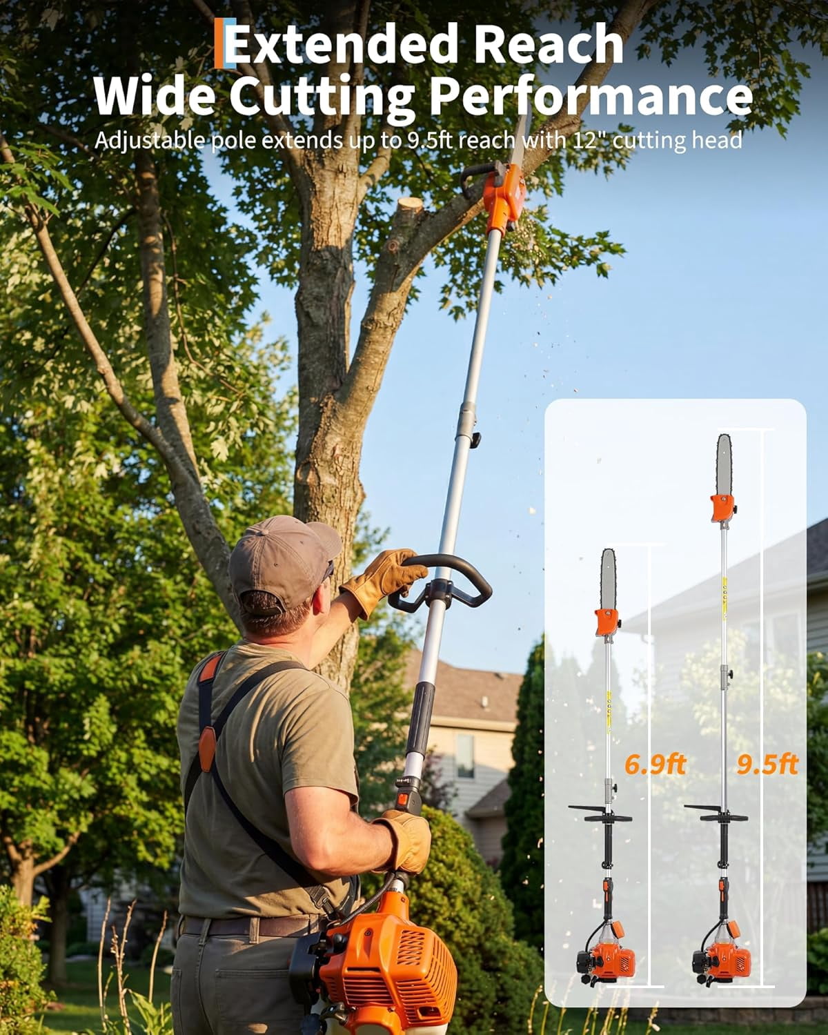 Wuzstar 52CC Gas Chainsaw, 2-Stroke, Telescopic Pole Saw for Tree