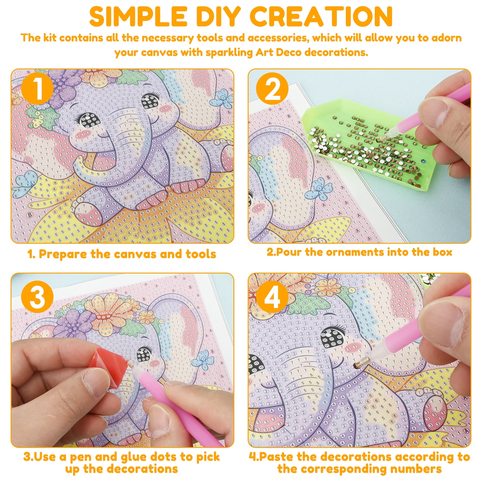 Keyohome Diamond Art Kits for Kids,Diamond Painting Kits for Beginners,6 Pack Cartoon Animals Diamond Dot Art for Adults,Full Drill Big Gem Art for Home Decoration,6.7" x 6.7"