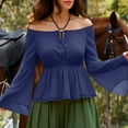 thumbnail image 6 of APEXFWDT Renaissance Peasant Top for Women Off Shoulder Bell Sleeve Blouse Medieval Pirate Costume,L,Navy, 6 of 9
