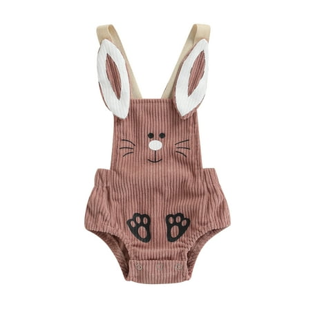 

Raruxxin Infant Baby Easter Bunny Romper Sleeveless Cartoon Rabbit Button Closure Corduroy Bodysuit for Girls Boys