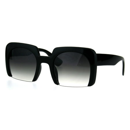 Womens Crop Bottom Exposed Lens Thick Rectangular Fashion Sunglasses Black (Best Crop Sensor Lens)