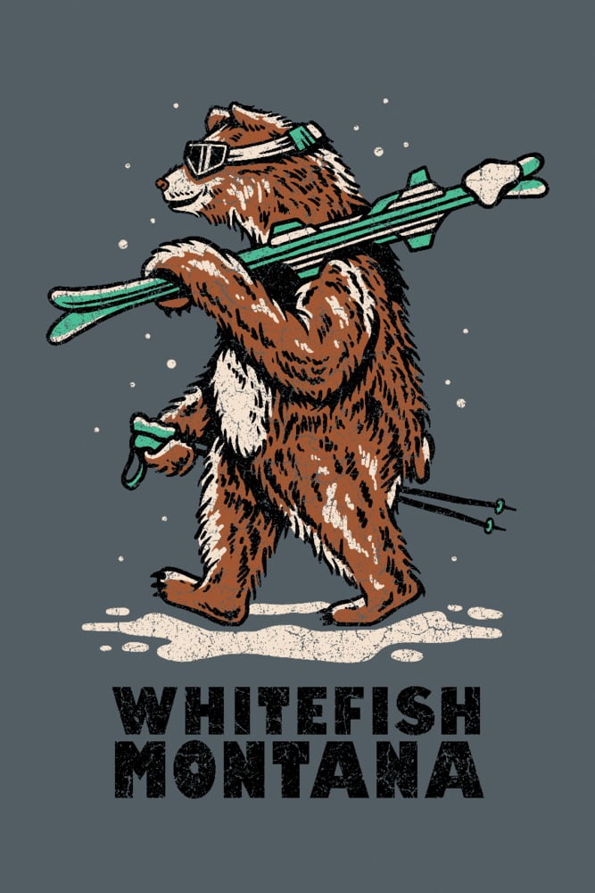 Whitefish, Montana, Ski Bear (9x12 Wall Art Print, Home Decor)